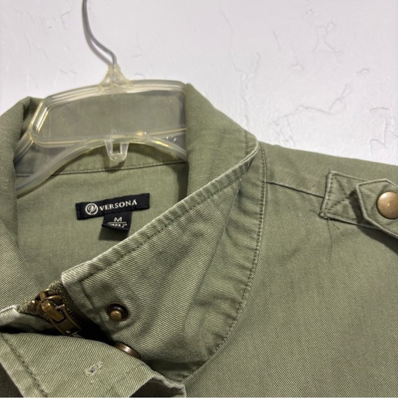 Versona Medium Women's Army Green Snap Zip Jacket Blazer Lightweight FLAW - Picture 5 of 13